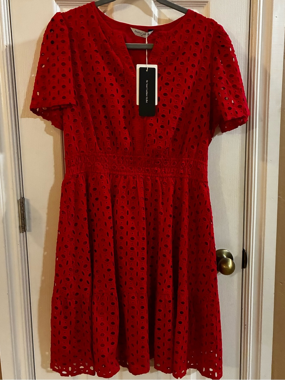 Pretty Garden Red Eyelet Dress
